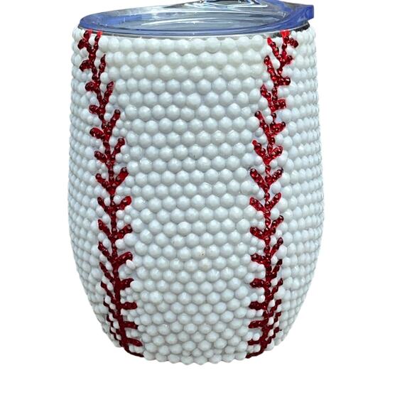 Luxury Custom Rhinestone Bling Wine Tumbler Baseball Theme Gift Coach Mom 12 oz - Picture 3 of 5